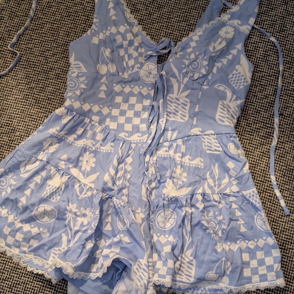 RSQ Blue and White Patterned Romper
